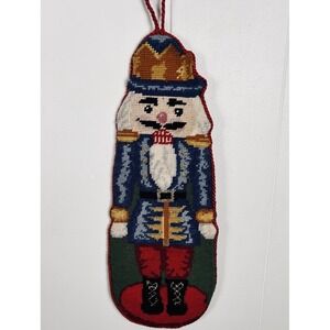 VTG Nutcracker Shaped Needlepoint Wool Christmas Stocking Velvet Back